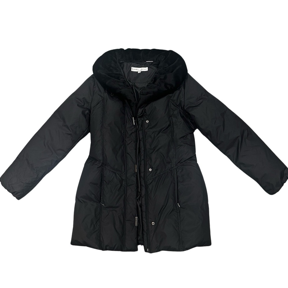 Larry Levine Long Black Puffer Down Filled Pillow Collar Coat Size S
